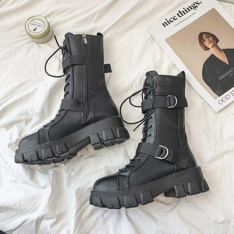 Fashion Women's Boots Fashion Motorcycle Boot Luxury High-tops Leather Boot Non Slip Platform Boots for Women Knight Boots Botas Mujer