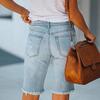 Damen Mid-Waist Straight Leg Jeans-Shorts Used Ripped Fünf-Taschen Bedruckt Knielang Lässige Hosen