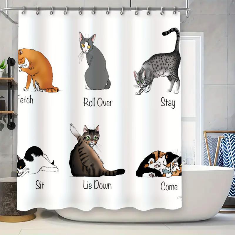 Whimsical Cat Shower Curtain Instructional Design for Pet Lovers 90x180cm