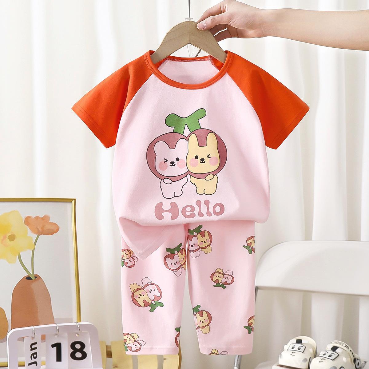 

Детская хлопковая летняя повседневная пижама с короткими рукавами для мальчиков и девочек 120cm