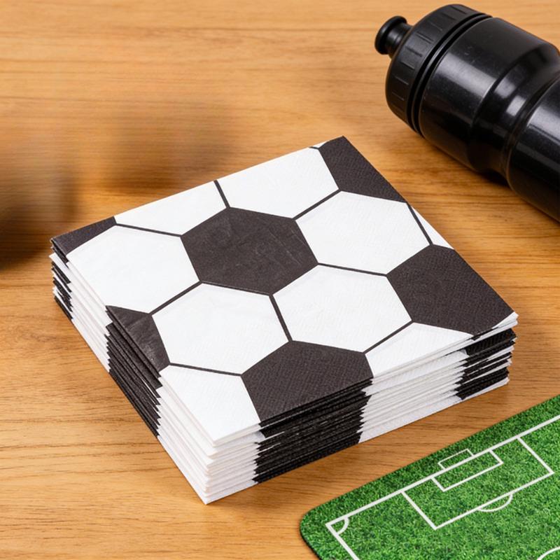 20pcs/bag Paper Napkins Black and White Football Sports-Themed Party Decoration Soccer Dinner Events Disposable Party Tissues