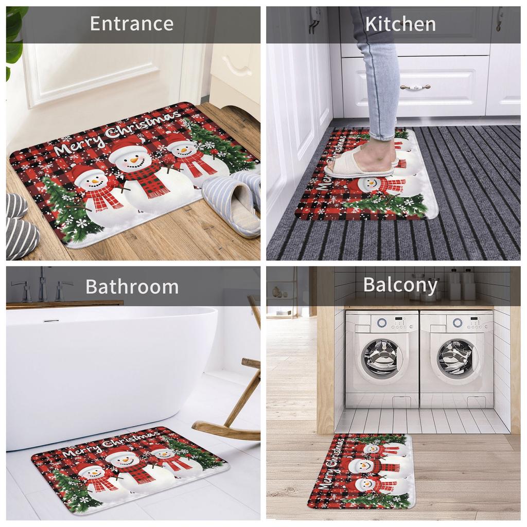 Snowman Pattern Merry Christmas Doormat Non-Slip Entrance Kitchen Bath Door Floor Mat  Toilet Carpet Rug