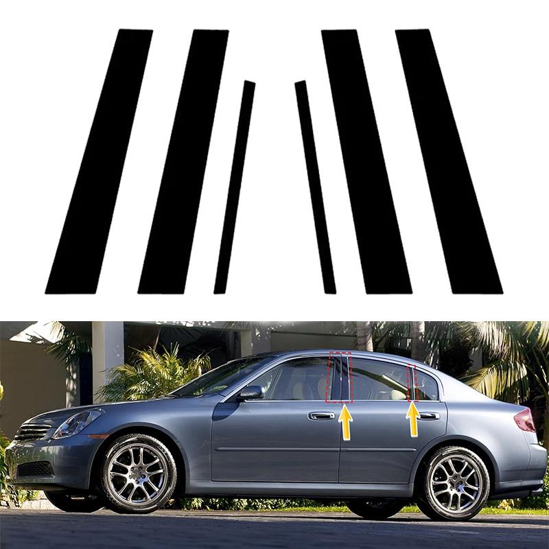 6Pcs Car Trims Stickers For Infiniti G35 G37 2002 2003 2004 2005-2013 Black Window Pillar Door Posts Panel Cover Decal