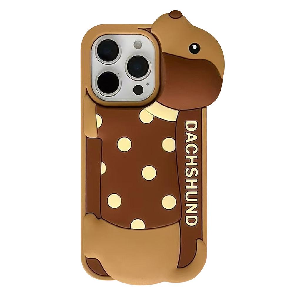 

For iPhone 16 Pro Max Silicone Case Cute Round Dot Dachshund Design Shockproof Phone Back Cover As Shown A
