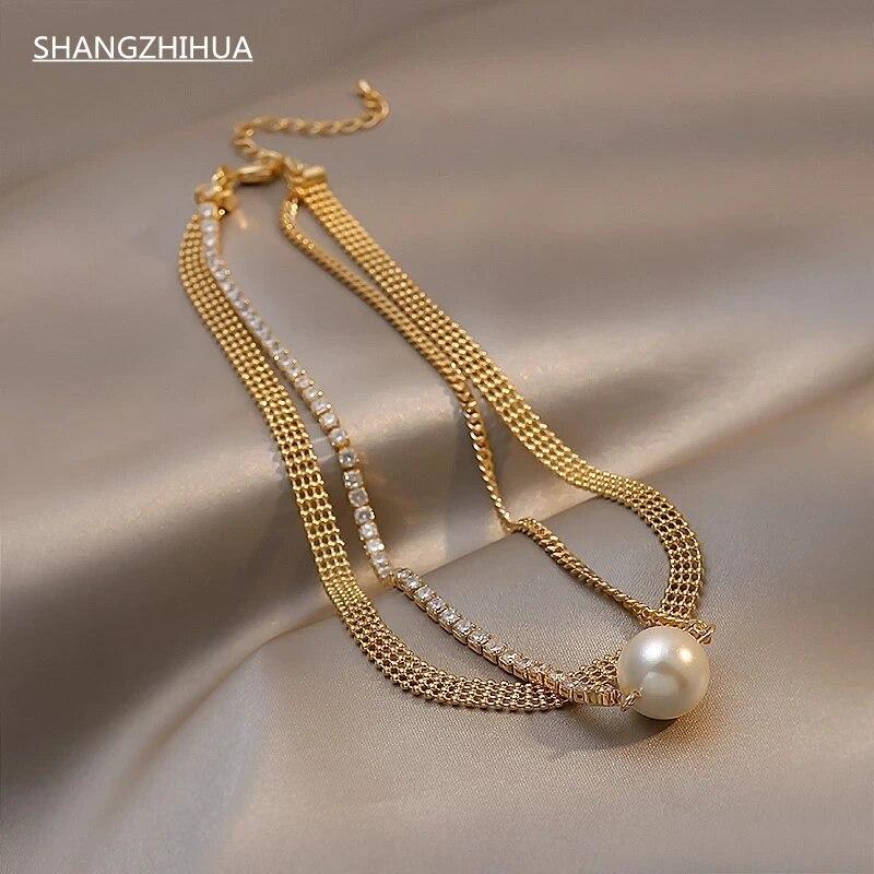 SHANGZHIHUA The Elegant Light Luxury Three-layer Pearl Collar, 2021 New Trend Jewelry Fashion Woman's Necklace Party Gift