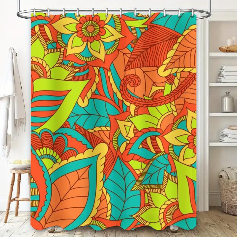 Funky Floral Bath Shower Curtain Extra Long Waterproof Fabric Decorative Home Accessories for Bathroom Multicolor Green Blue Ora