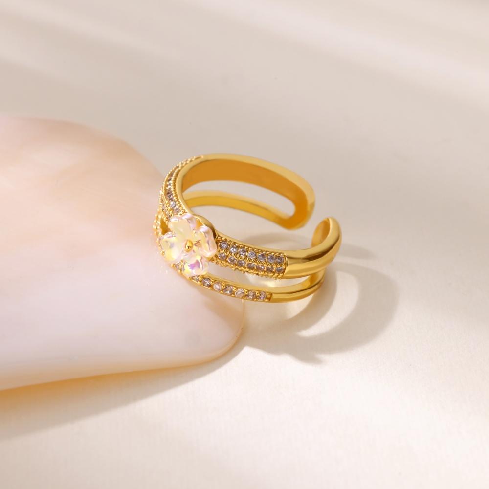 Luxury Bow Stainless Steel Rings for Women Cubic Zirconia Golden Ring Artificial Pearl Wedding Jewelry Fashion Accessories Gifts