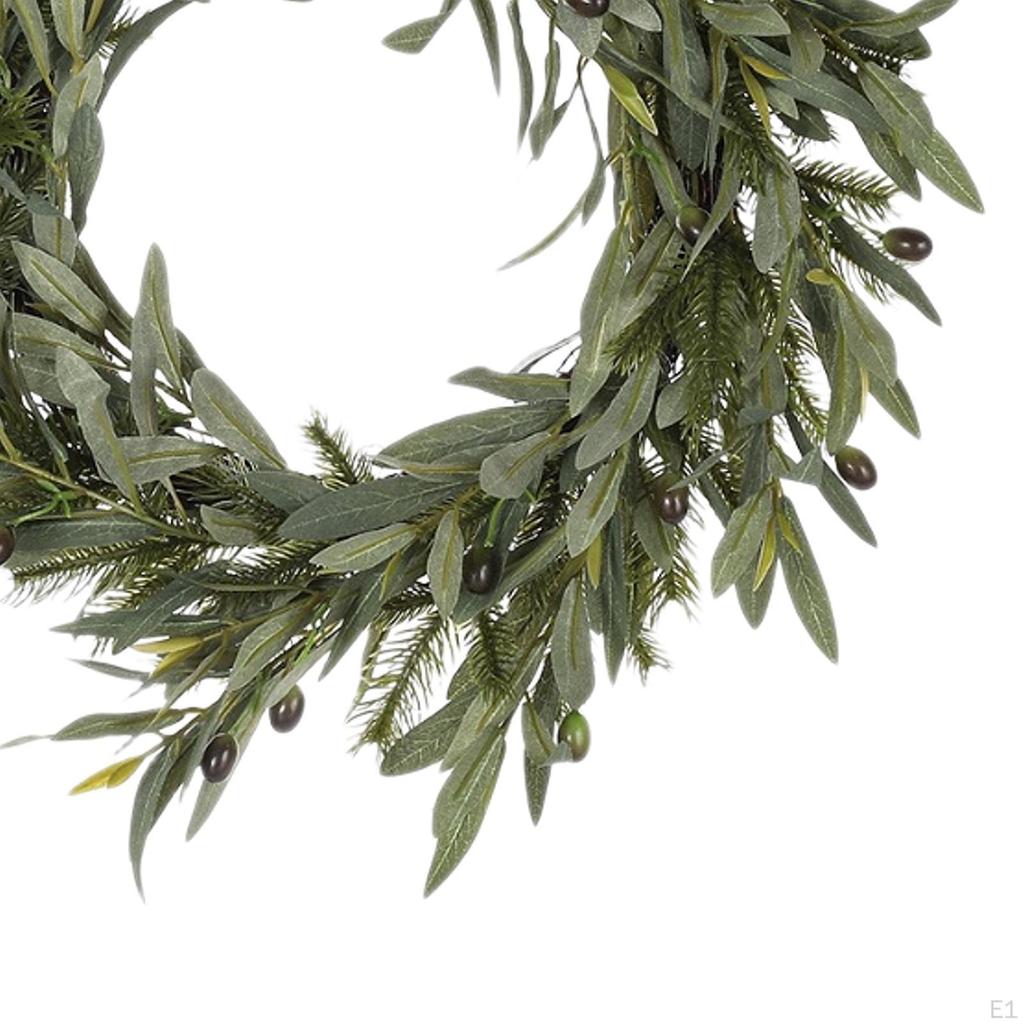 Artificial Olive Wreath Greenery Leaves with Beans Round Branch Spring Summer for