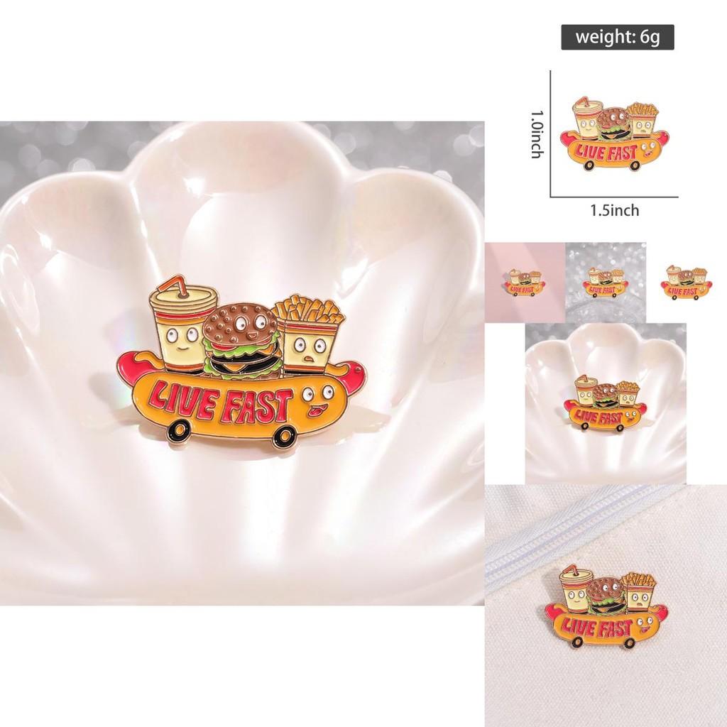 Unique Alloy Badge With Playful Cartoon Style Hamburger Fries Cola And Hot Dog Character