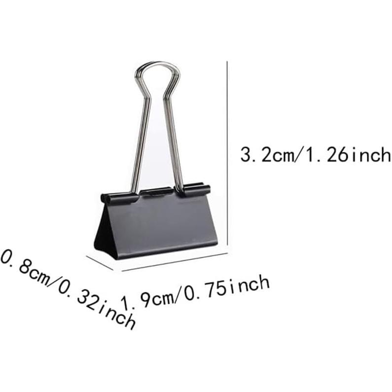 Binder Clips 100 Pack 0.75inch, 19mm Mini Black Office Paper Clip, Foldback Clips Clamp Binder Clips for Office Home Supplies
