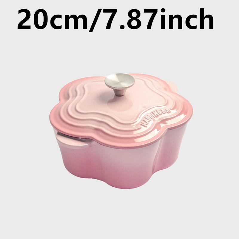 

20cm Petal Cast Iron Dutch Oven Binaural Enamel Pot for Bake Bread and Casserole Dish Braising With Lid For All Heat Source