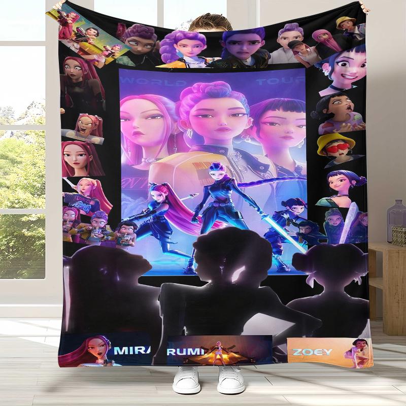 

K-Pop Demon Hunters Golden Saja Boys Flannel Blanket,Ultra Soft Warm Plush Throw for Home Bedroom Bed Sofa Cover Office picnic 75x90cm