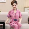 Summer cotton pajamas women's short-sleeved trousers middle-aged women's plus-size cardigan set thin loungewear