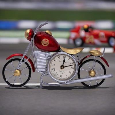 New Vintage Royal Bullet Motor Bike with Antique Clock | Rustic Iron Metal Decor Showpiece for Study Table, Desk, Office,
