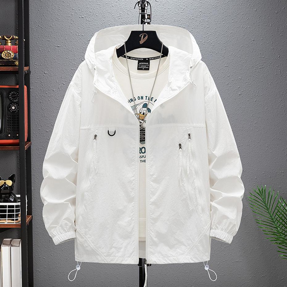 Plus Size Summer Men Jackets Sun Protection Skin Coats Ultra-Light Hooded Jackets Big Size Men Windbreaker