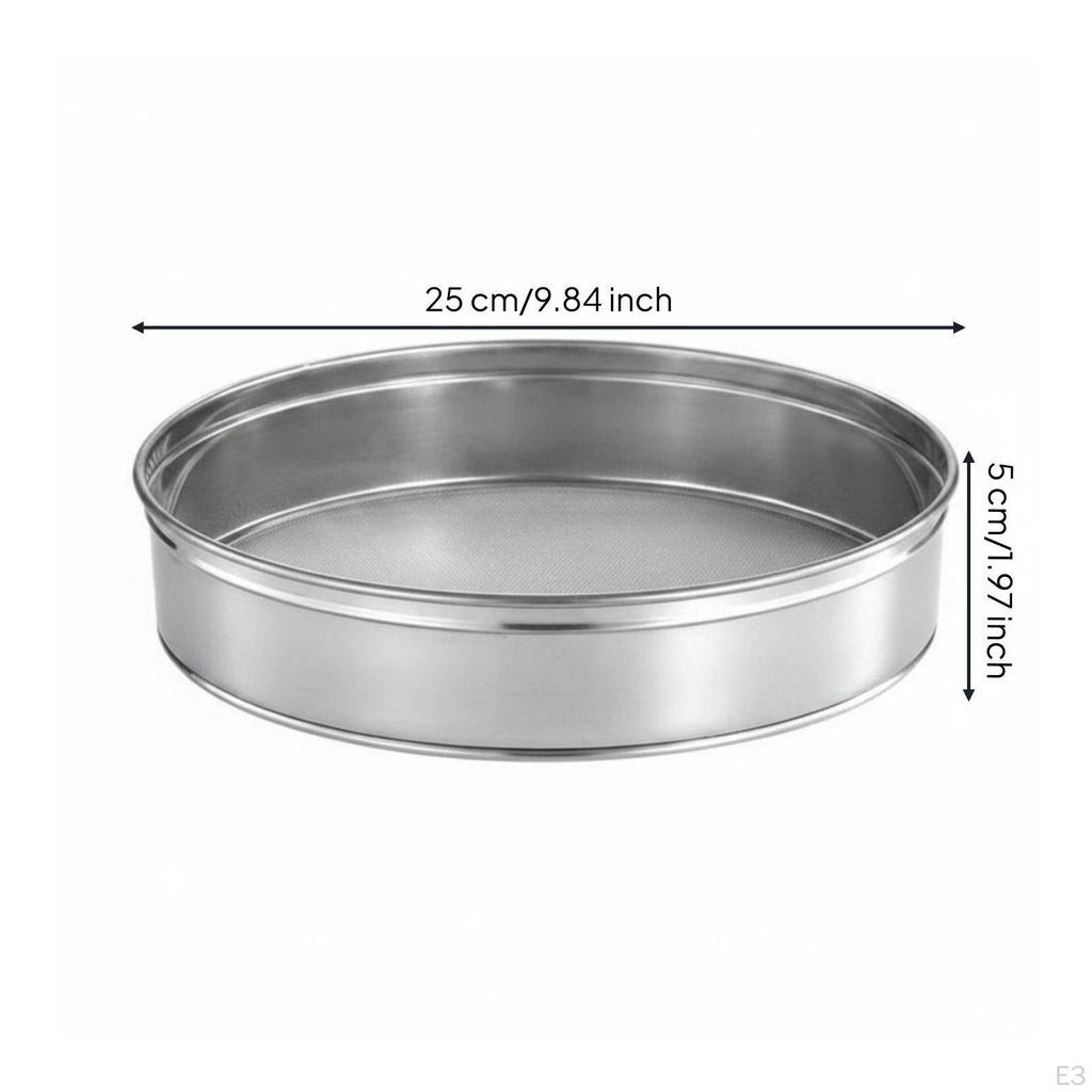 Round Flour Sifter Stackable Stainless Steel Easy to Clean Handheld Powder Sieve for Cooking