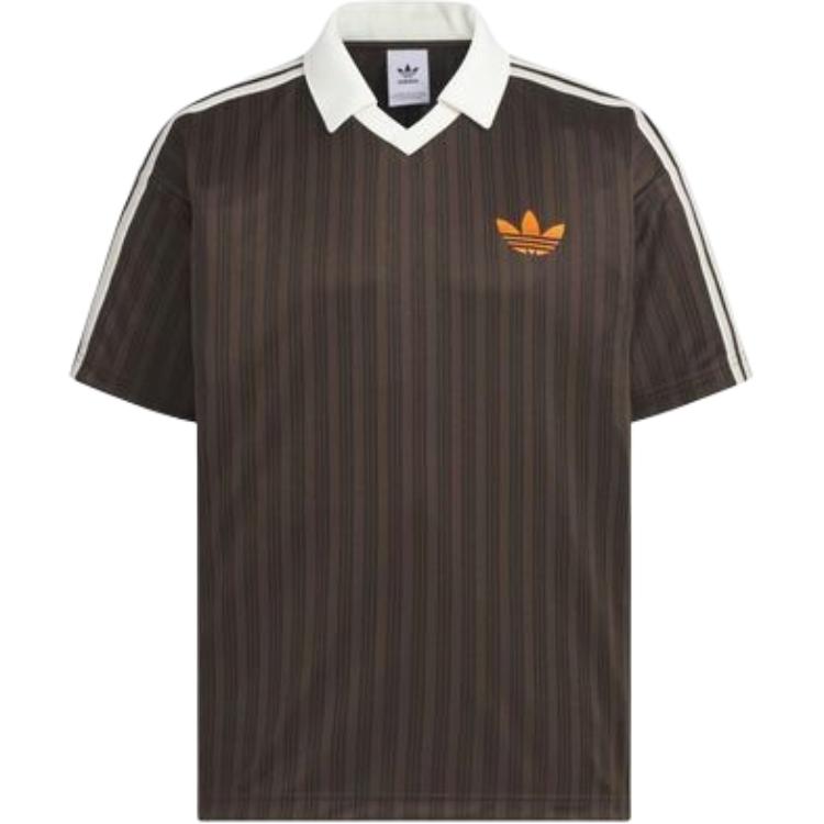 Adidas Logo Stripe Short Sleeve T-Shirt Men Tops Dark-Brown JX3851 S
