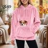 Warm Pullover with Kangaroo Pocket Women Pet Pouch Hoodie, Oversized Fuzzy Hooded Sweatshirt Hoodie Pouch, Dog Cat Carrying Top for Fall Winter