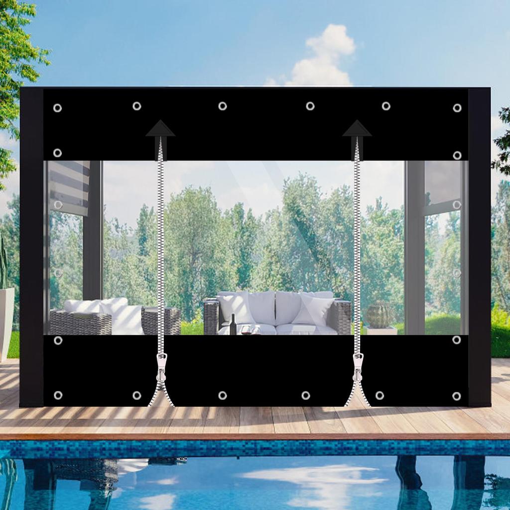 420 G/m² PVC Tarpaulin Transparent with Zip, Waterproof Tarpaulin for Outdoor Furniture, Porch, Pergola