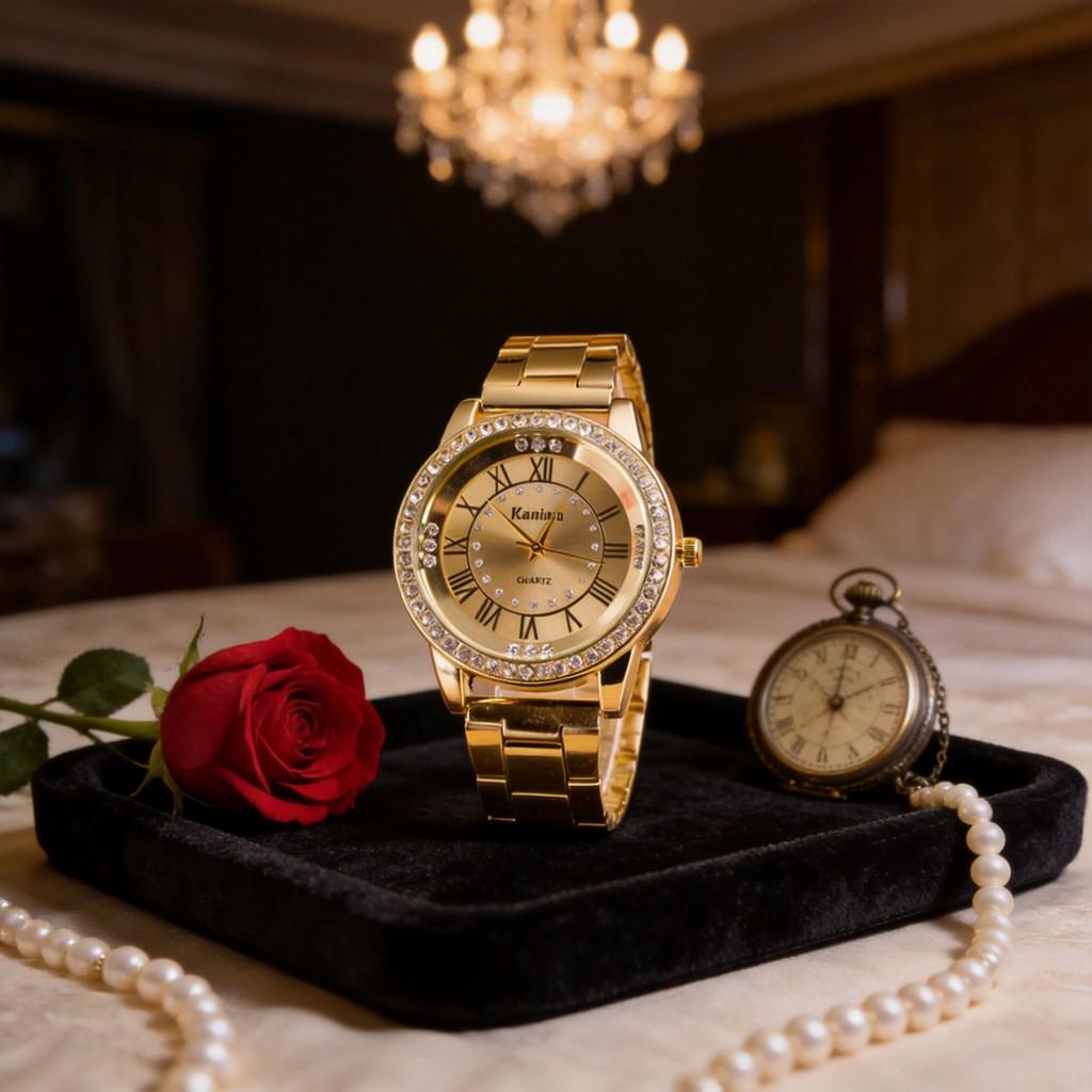 Fashion Trend Alloy Quartz Watch For Couples With Decorative Dial And Fold Clasp