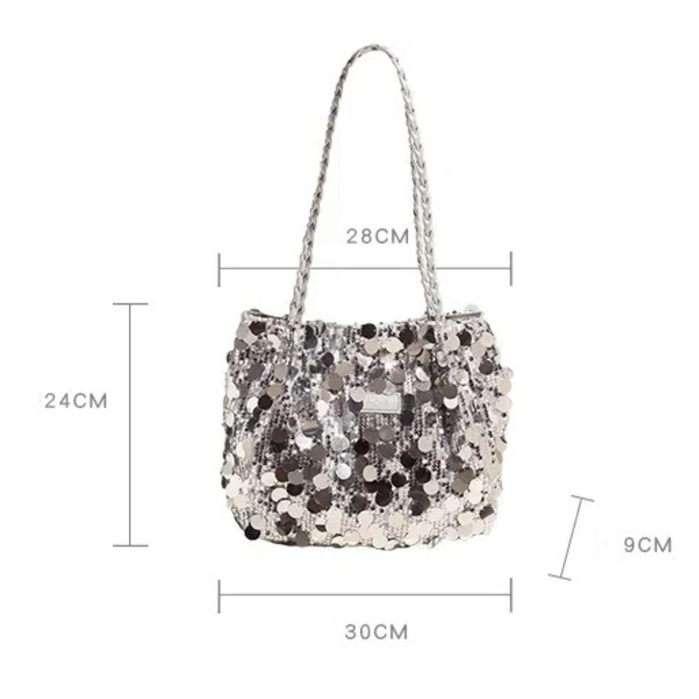 New Sparkling Sequin Shoulder Bags Large Capacity Zipper Closure Fashion Handbag Solid Color Tote Bag Women