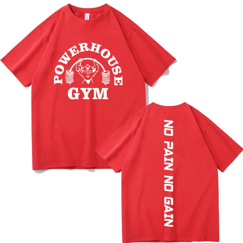 Смешная футболка Powerhouse Gym No Pain No Gain Харадзюку Фитнес с коротким рукавом Мужская Женская Повседневная Мода Оверсайз Футболка S