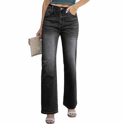 Damen Wide Leg Jeans Lässig Highwaist Gerade Denimhose mit Taschen