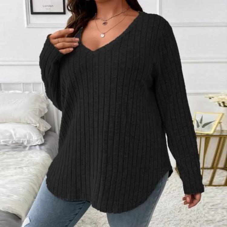 Warm Soft Knitted Blouse Women Long Sleeve V Neck Loose Pullover Casual Top Irregular Hem Plus Size Fall Winter