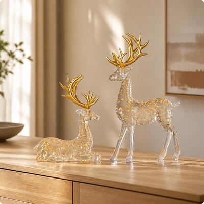 2 Pieces Gold-Flecked Deer Decor Piece Modern Decorative Figurines Compact