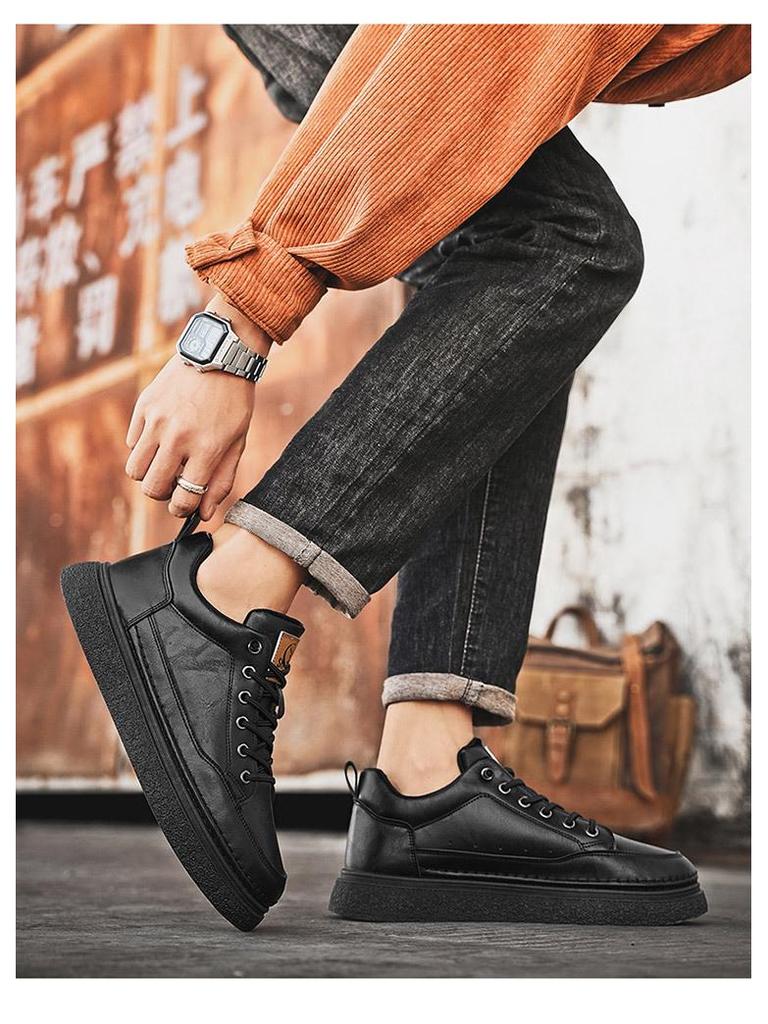 Men's Spring High-Top Waterproof Non-Slip Breathable Black Leather Casual Chef Shoes