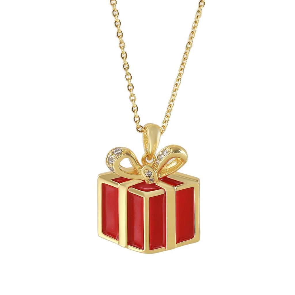 Elegant Christmas Red Enamel Gold-Plated Necklace - Creative Clavicle Chain Design
