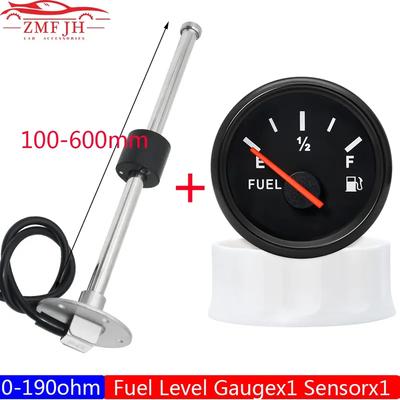 100-600mm Stainless Steel Marine Fuel Level Gauge Sensor Fit Boat Car Fuel Level Gauge Meter 0-190 Ohm with Red BackLight