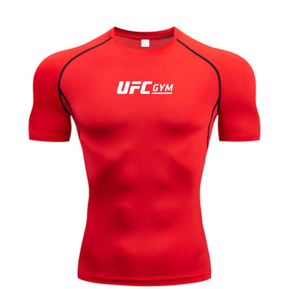 Compression T-shirt Men's Quick Drying Short Sleeved Summer Fitness Running Shirt Tight Fitting Top UFC Printed Men's Training
