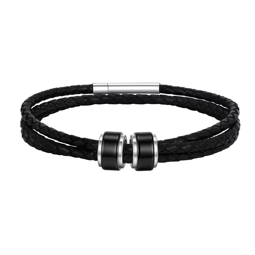 Vnox Custom 3-Layer Leather Bracelet for Men, Stainless Steel Tube Wristband, Personalized Engraved Gifts for Dad Boys Husband