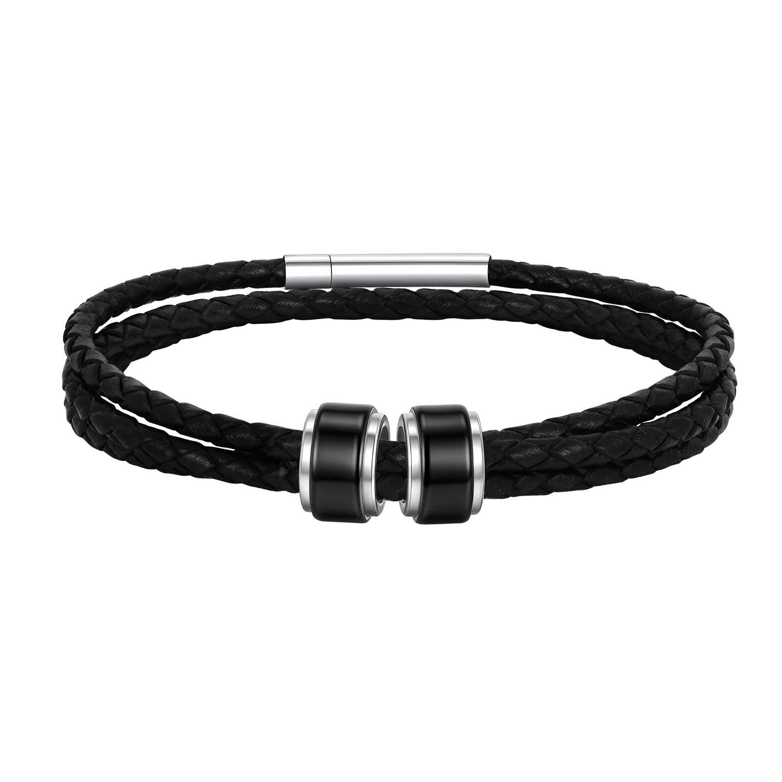 

Vnox Custom 3-Layer Leather Bracelet for Men, Stainless Steel Tube Wristband, Personalized Engraved Gifts for Dad Boys Husband 19cm