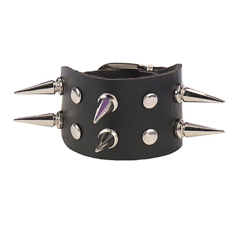 PU Leather Bracelet Punk Goth Studded Spike Rivet Buckle Wristband Cuff Bangle Black Gothic Steampunk for Men Women Unisex 80s