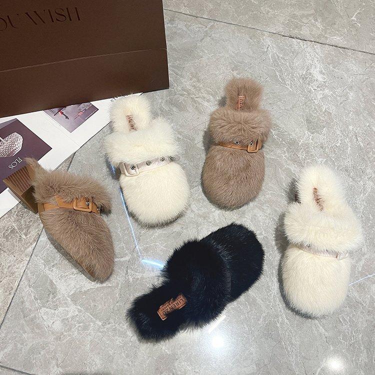 Large size thick high-heeled fluffy slippers women's autumn and winter new plush thickened fluffy slippers