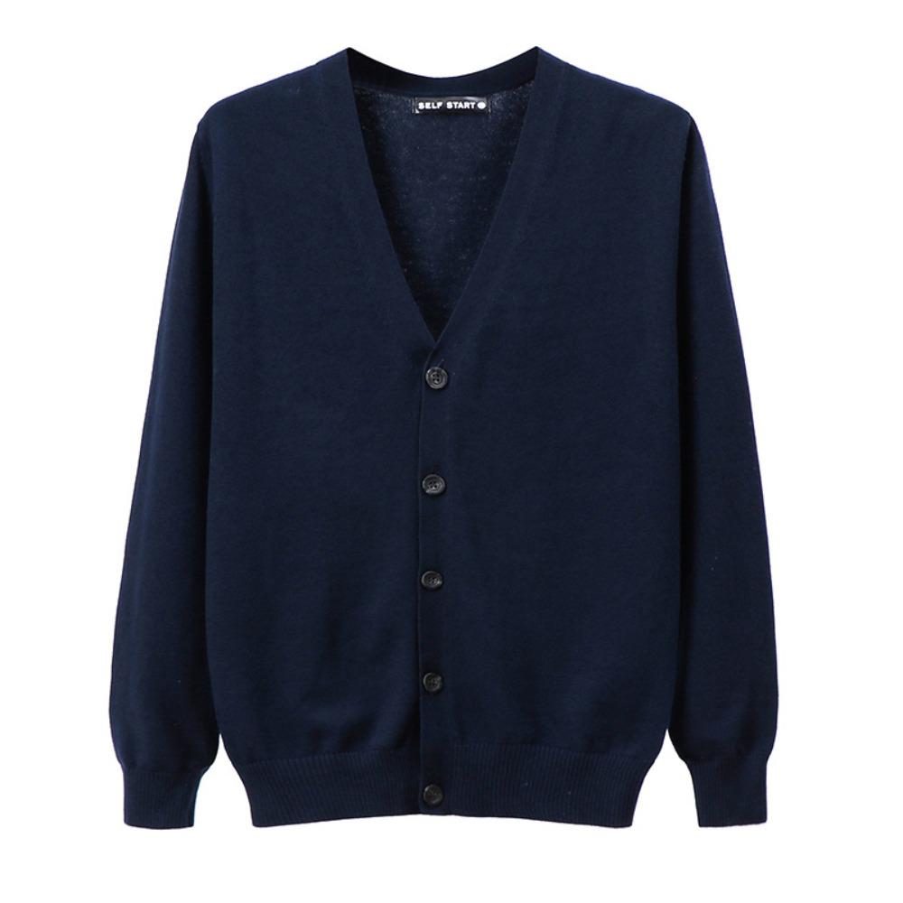 Men 100% Cotton V Neck Knit Cardigan, Slim Fit Long Sleeve Korean Style Casual Sweater Jacket for Autumn Winter