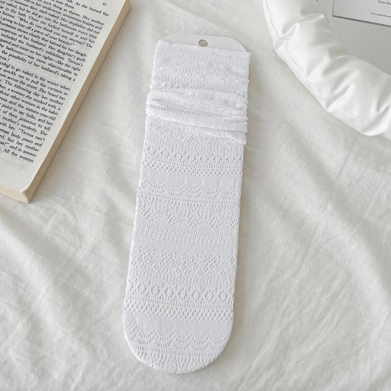 

Женские тонкие весенне-летние новые однотонные сетчатые носки-гольфы с волновым кружевом и ажурным узором 1 pair белый