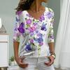 Schmetterling in Blumendruck Damen-T-Shirts Damen-Tops Langarm-V-Ausschnitt Pullover Femme T-Shirts T-Shirt für Frauen