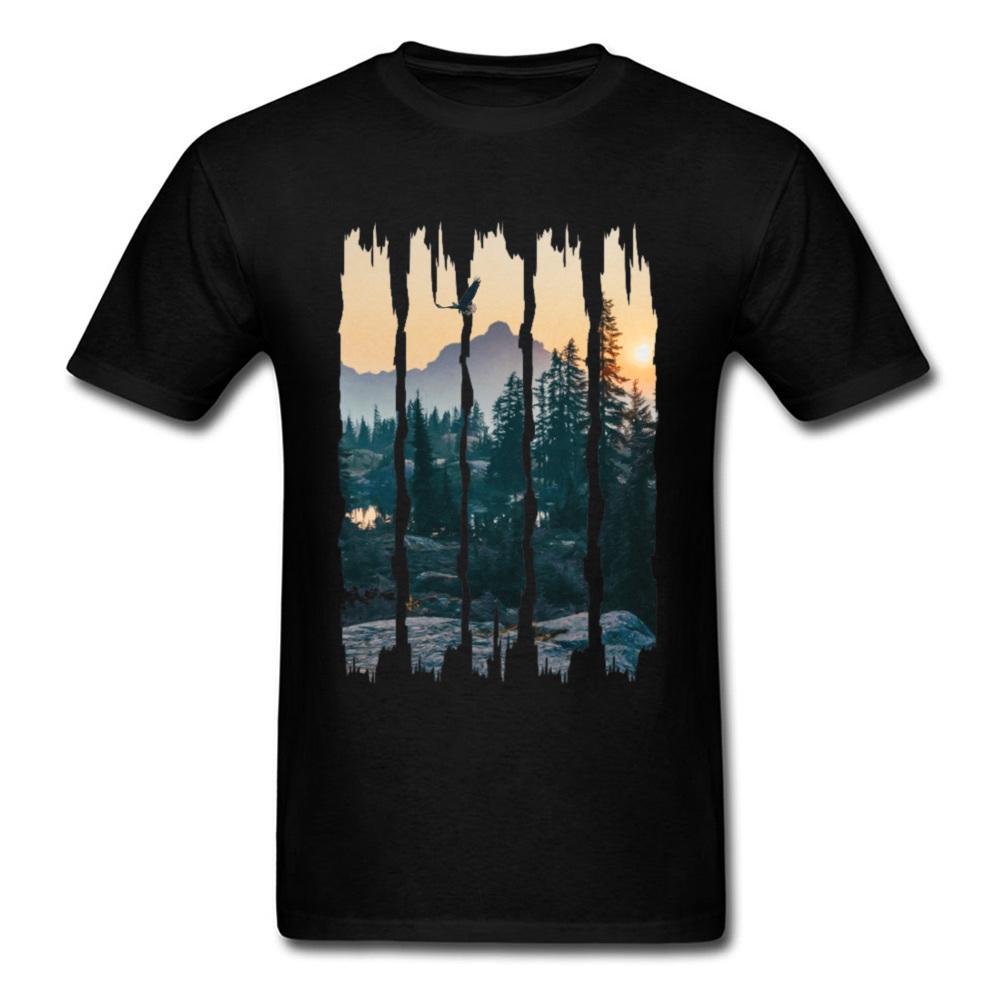 Chinese Style Natural Landscape Mountain Design T Shirt Stylish Fashion 3d Picture Tshirts For Unisex Round Collar Cotton Tshirts