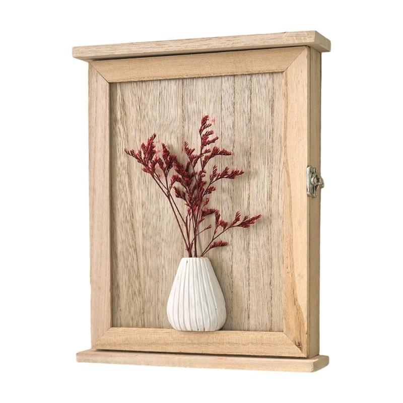 Farmhouses Style 6 Hook Wall Key Rack With Natural Wood Base And Retro Dried Flower Embellishment