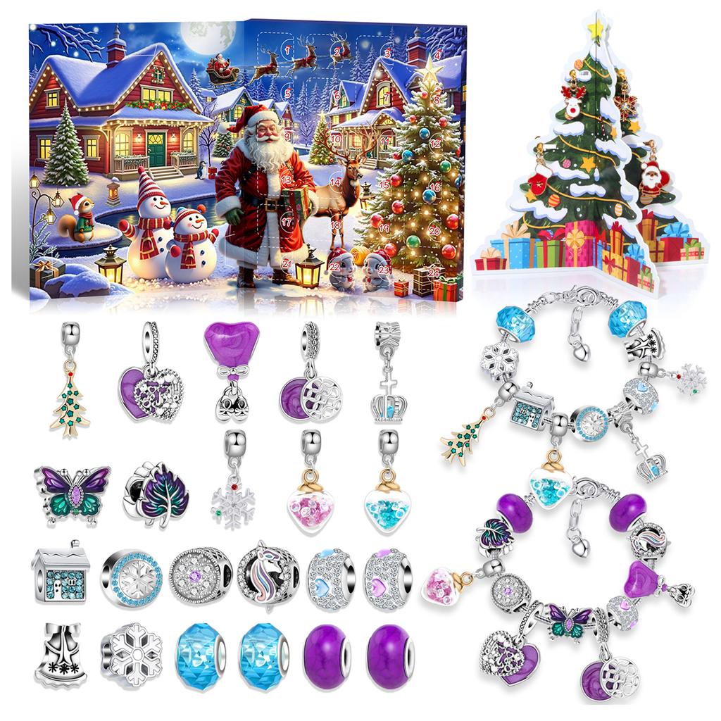 Countdown Christmas Charm Bead with Christmas Tree DIY Christmas Charms Beads Bracelet for Girls Kids Teens and Adults