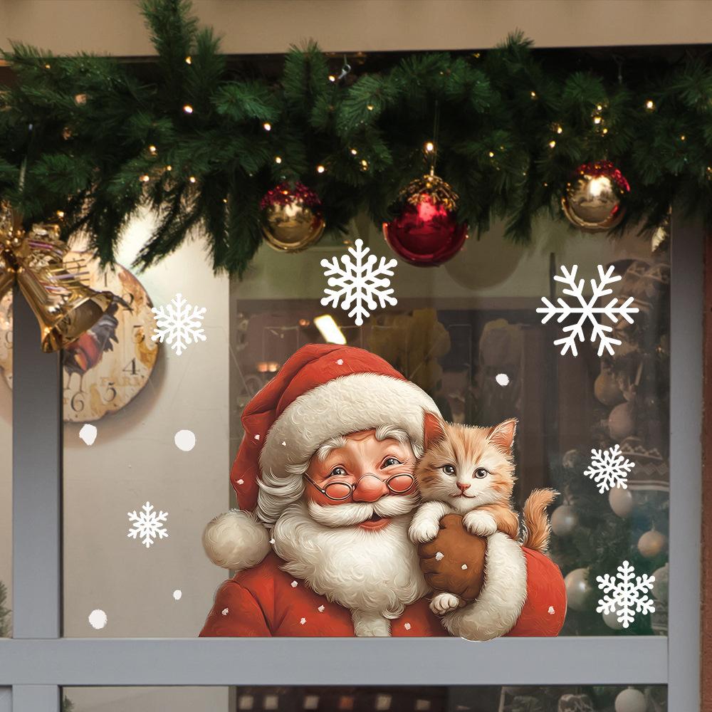 Creative and Warm Santa Claus and Cat Home Glass Door and Window Decoration Stickers
