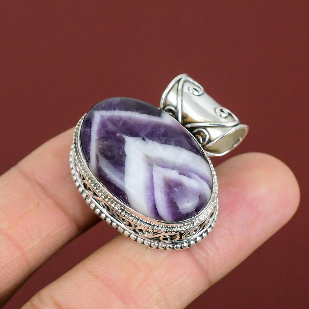 Chevron Amethyst Pendant Gemstone Vintage Pendant 925 Sterling Silver Pendant Amazing Jewelry Handmade Pendant Gifts For Him Antique Pendant