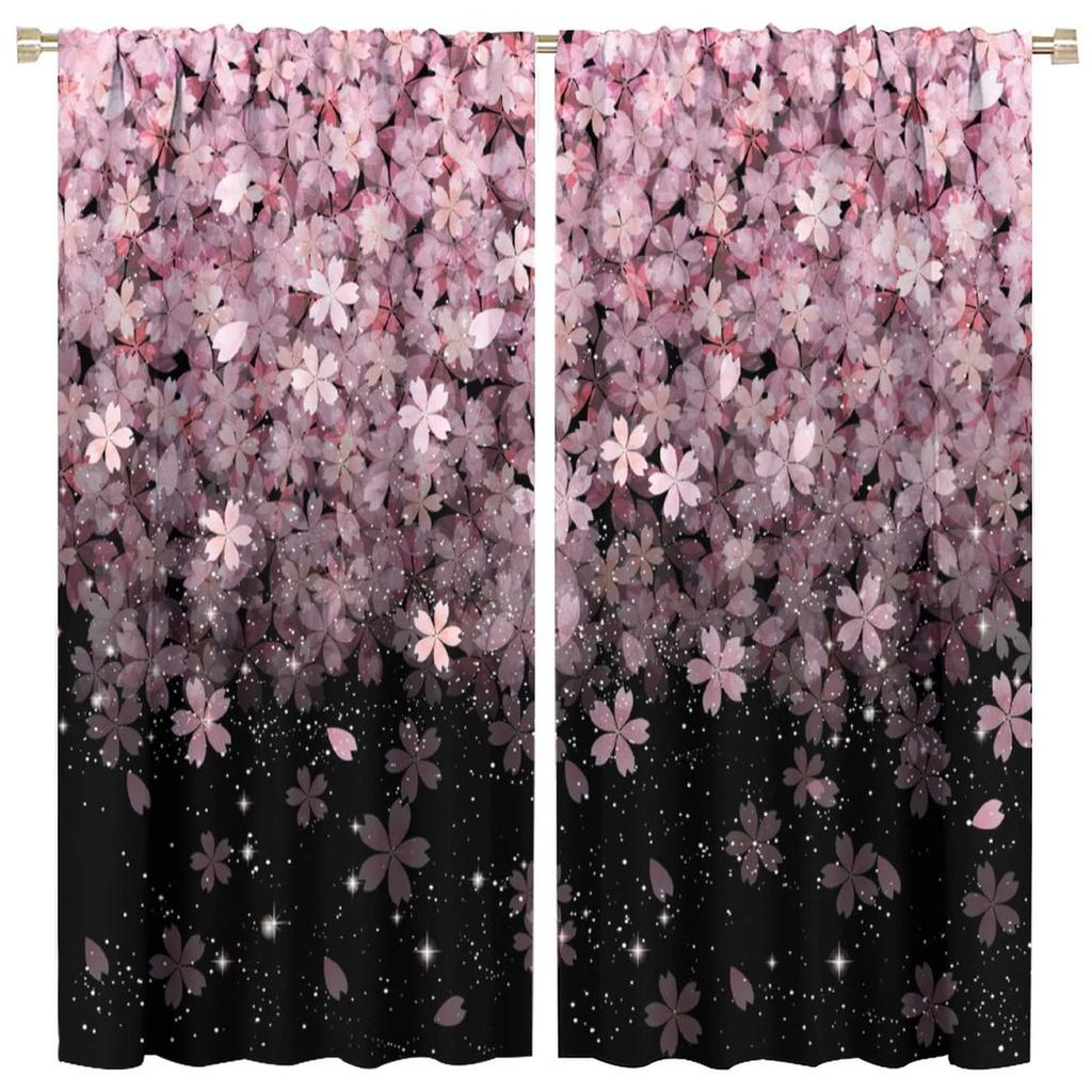 Floral Curtain Spring Romantic Pink Cherry Blossom Print Curtains Girls Women Bedroom Living Room Kitchen Decor With Light Blocking Polyester Perfect