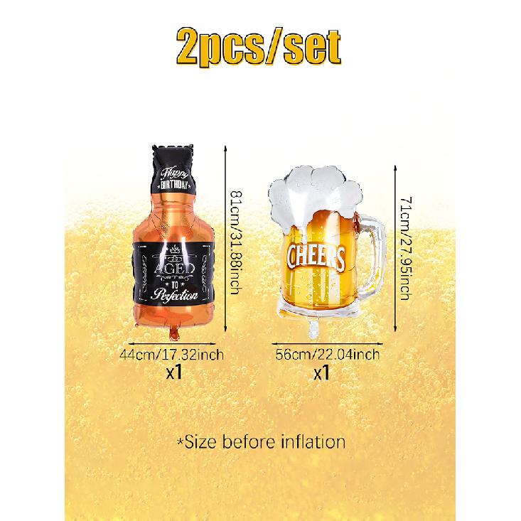 2/6 Pcs Whiskey Beer Bottle Balloons and Beer Mug Balloons Beer Theme Birthday Party Bar Summer Party 5