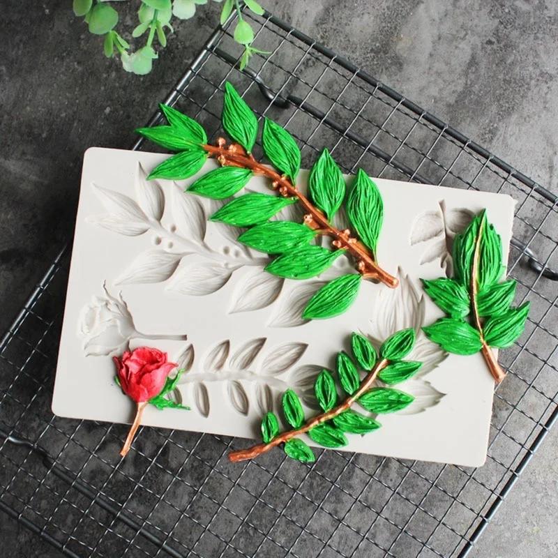 3D Long Leaves Shape Silicone Mold Fondant Chocolate Biscuits DIY Kitchen Baking Cake Decoration Tool Handmade Soap Mold