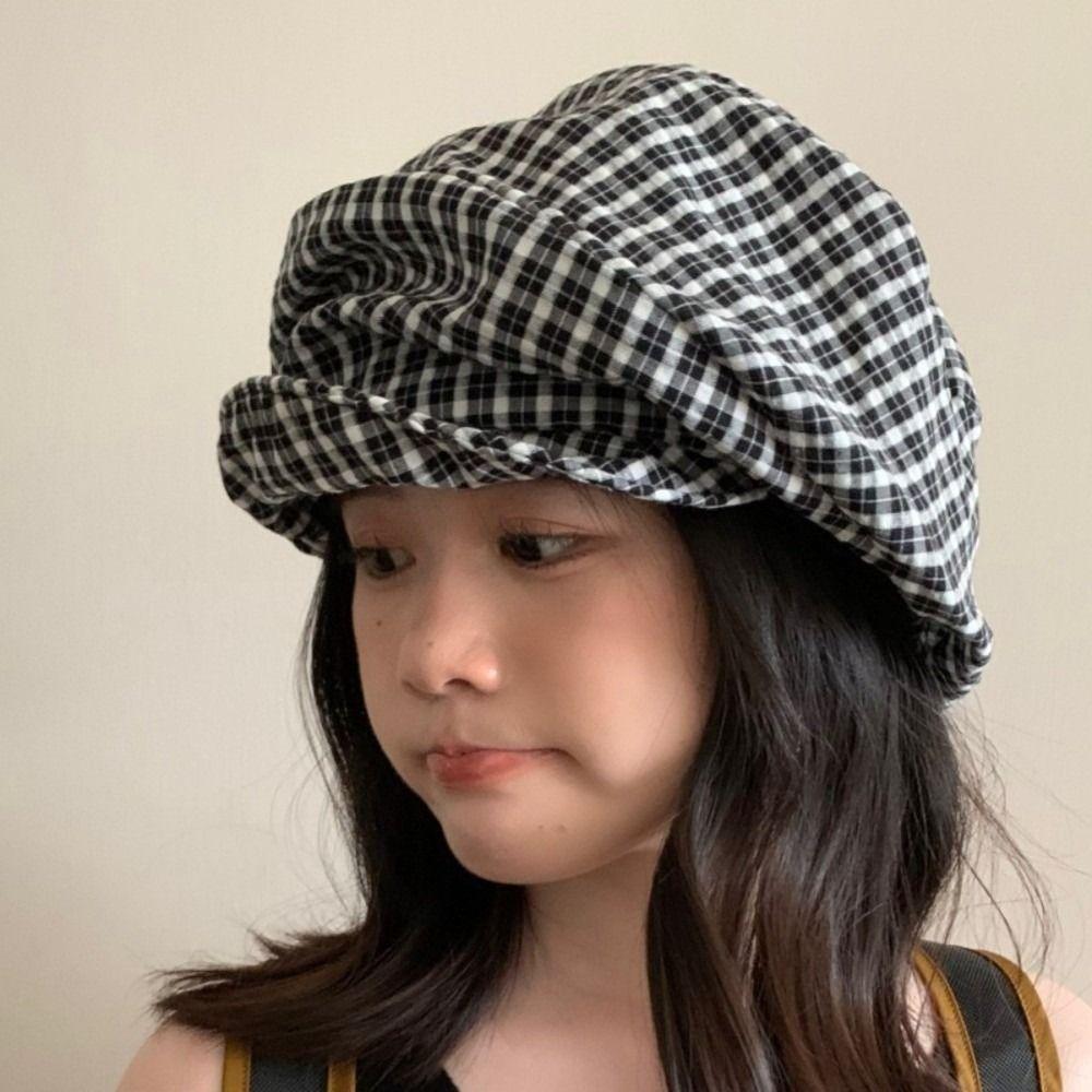 Cloud Y2k Plaid Beret Japanese Newsboy Cap Casual Octagonal Cap  Outdoor