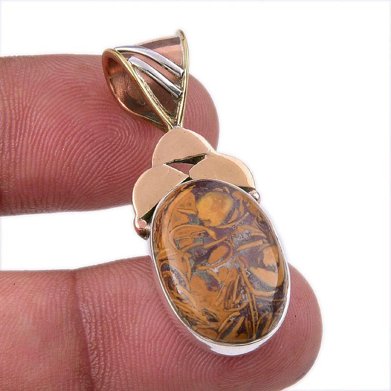 

Natural Maryam Jasper 925 Solid Sterling Silver Gift TwoTone Pendant 1.50 g1O88